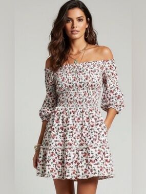 Justify Floral Smocked Mini Dress XL - Boho Cottagecore Tiered Ruffle Dress